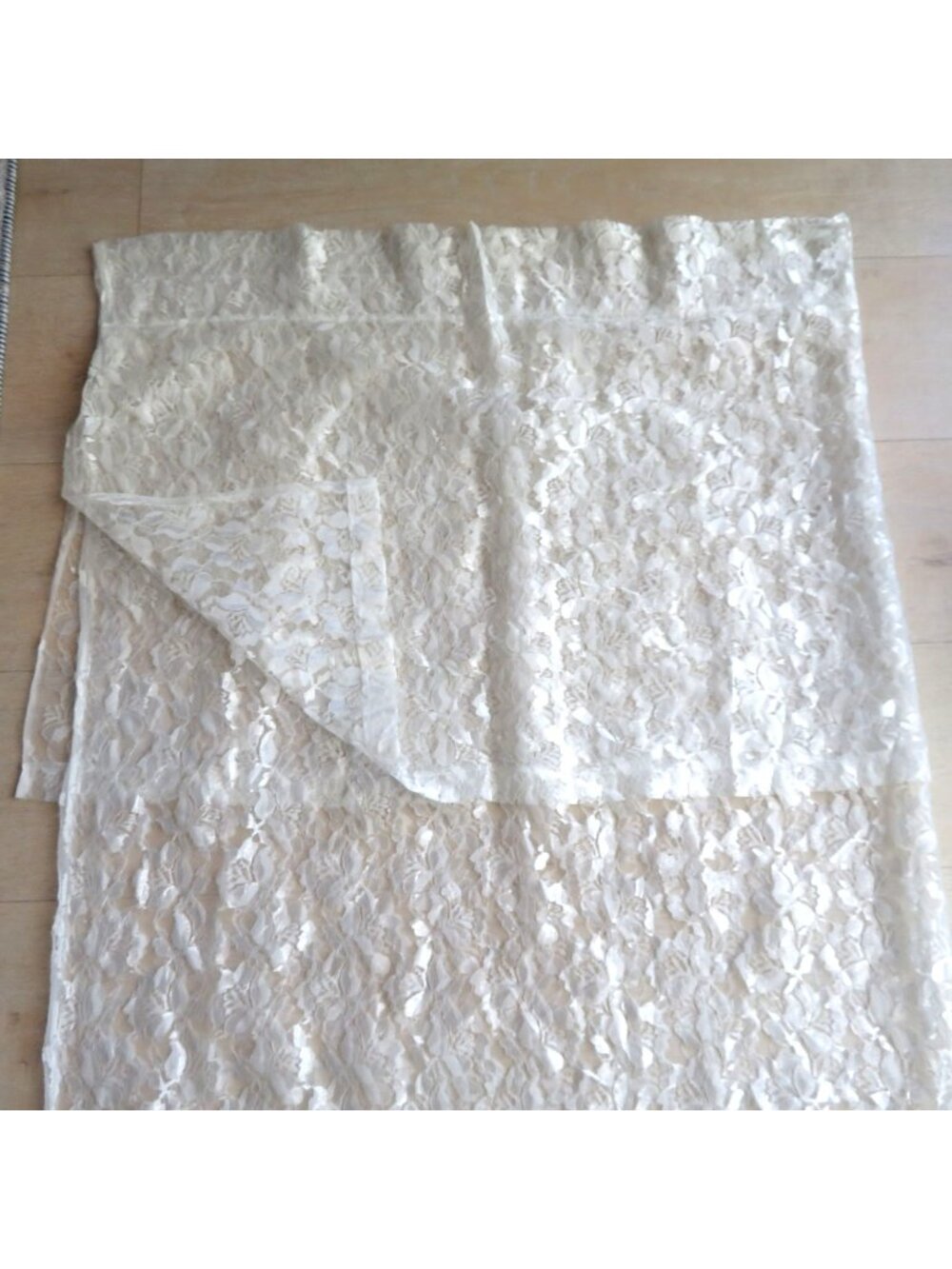 Vintage Set of 2 Lace Drape Panels Valance 56"W X 64"L Sheer Floral Ivory